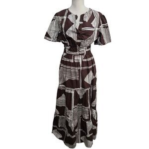 Civico 51 Brown Print Cotton Maxi Dress Size XL Made In Italy!